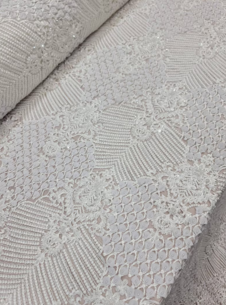 Off White Bridal Lace 3d Chiffon Floral Flowers Embroidery Lace Fabric Sold By The Yard Scalloped Wedding Dress Beaded Lace Baptism