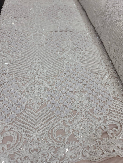 Off White Bridal Lace 3d Chiffon Floral Flowers Embroidery Lace Fabric Sold By The Yard Scalloped Wedding Dress Beaded Lace Baptism