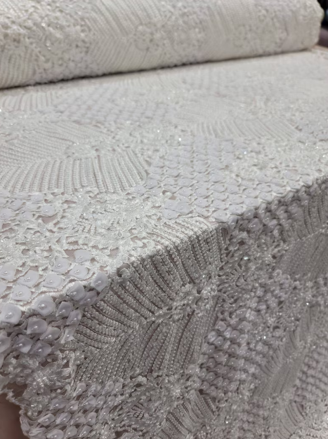 Off White Bridal Lace 3d Chiffon Floral Flowers Embroidery Lace Fabric Sold By The Yard Scalloped Wedding Dress Beaded Lace Baptism
