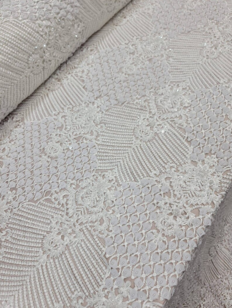 Off White Bridal Lace 3d Chiffon Floral Flowers Embroidery Lace Fabric Sold By The Yard Scalloped Wedding Dress Beaded Lace Baptism
