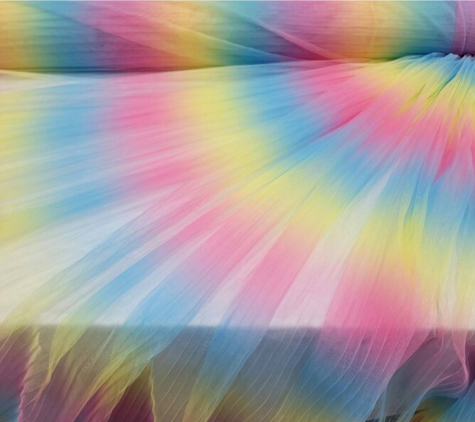 Rainbow Pleated Tulle Fabric By The Yard Gown Accordion Tulle Multicolor Fabric Clothing Backdrop