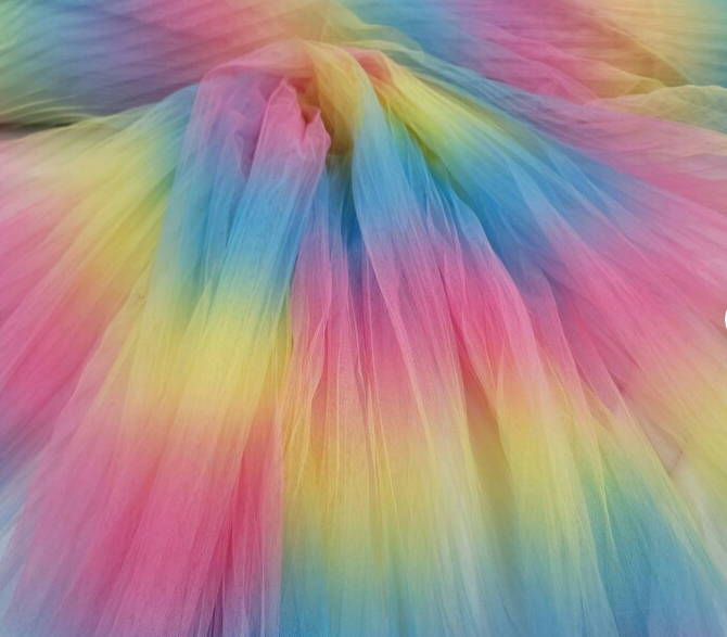 Rainbow Pleated Tulle Fabric By The Yard Gown Accordion Tulle Multicolor Fabric Clothing Backdrop