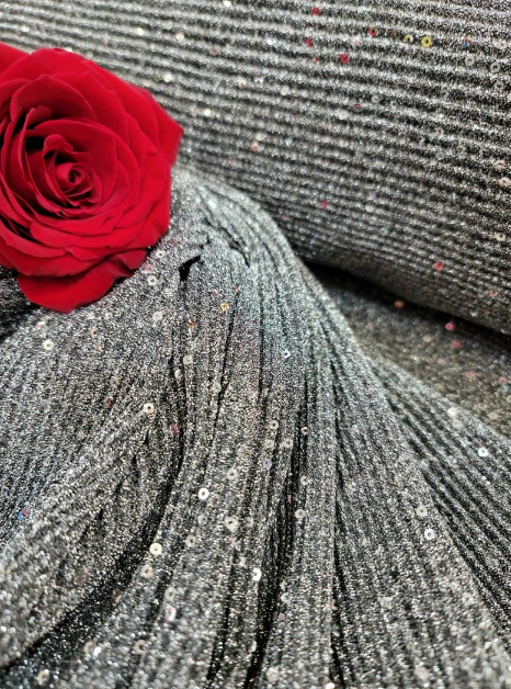 Gray Stretch Pleated Fabric By The Yard Embroidery Sequin