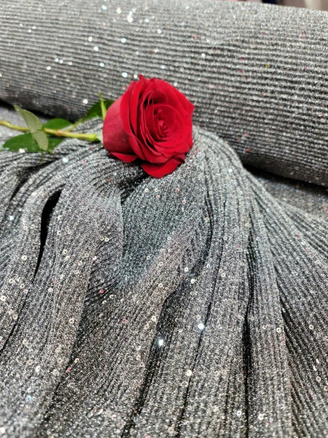 Gray Stretch Pleated Fabric By The Yard Embroidery Sequin
