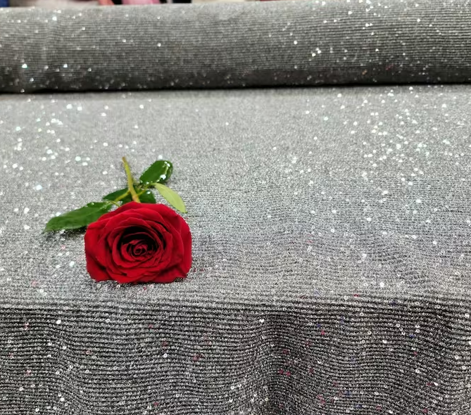 Gray Stretch Pleated Fabric By The Yard Embroidery Sequin