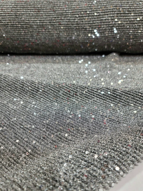 Gray Stretch Pleated Fabric By The Yard Embroidery Sequin