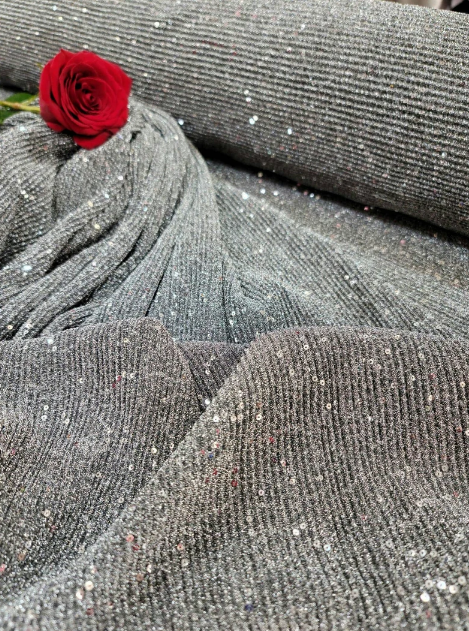 Gray Stretch Pleated Fabric By The Yard Embroidery Sequin