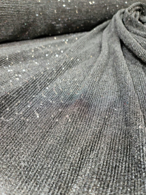 Gray Stretch Pleated Fabric By The Yard Embroidery Sequin
