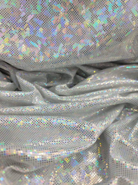 Iridescent Silver Stretch Spandex Foil Geometric Abstract Fashion Fabric Sold By The Yard Backdrop Clothing