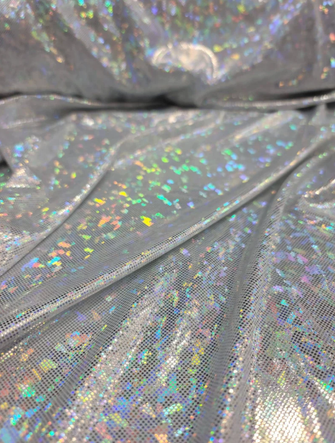 Iridescent Silver Stretch Spandex Foil Geometric Abstract Fashion Fabric Sold By The Yard Backdrop Clothing