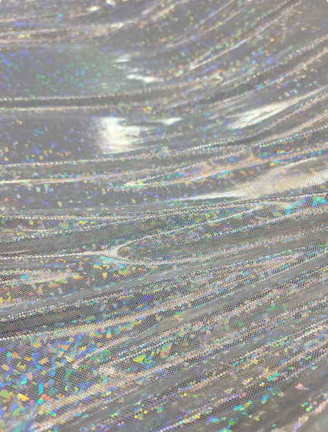 Iridescent Silver Stretch Spandex Foil Geometric Abstract Fashion Fabric Sold By The Yard Backdrop Clothing