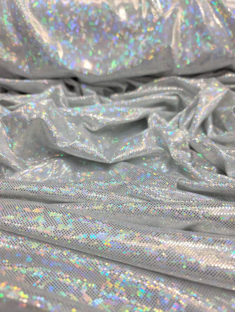 Iridescent Silver Stretch Spandex Foil Geometric Abstract Fashion Fabric Sold By The Yard Backdrop Clothing
