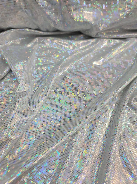 Iridescent Silver Stretch Spandex Foil Geometric Abstract Fashion Fabric Sold By The Yard Backdrop Clothing