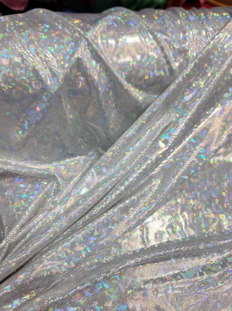 Iridescent Silver Stretch Spandex Foil Geometric Abstract Fashion Fabric Sold By The Yard Backdrop Clothing