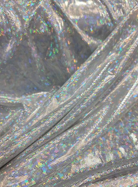 Iridescent Silver Stretch Spandex Foil Geometric Abstract Fashion Fabric Sold By The Yard Backdrop Clothing