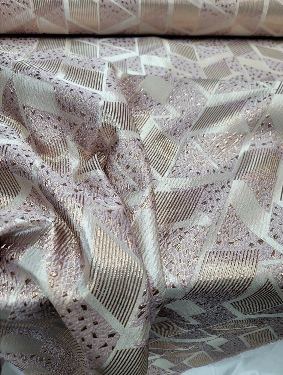 Pink Rose Gold Brocade Fabric - Sold By The Yard - Textured Metallic Geometric (60” Width)