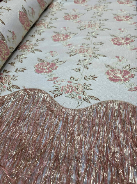 Rose Gold Metallic Brocade Iridescent Eyelash Prom Fabric Sold by the Yard Gown Quinceañera Gown Brida Luxury Fashion