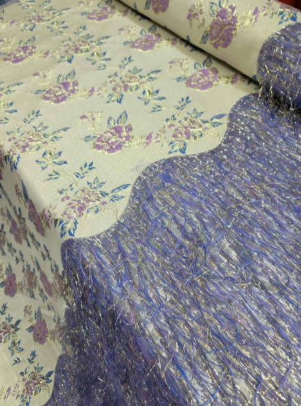 Lavender Gold Metallic Brocade Eyelash Prom Fabric Sold by the Yard Gown Quinceañera Bridal Decoration Draping Jacquard