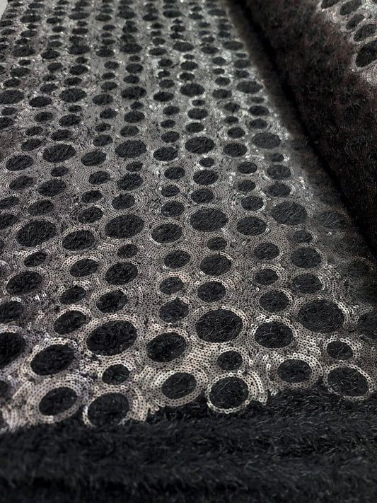 Black Fringes Shaggy Stretch Fabric By The Yard - Eyelash Matte Sequins