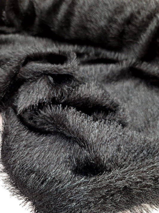 Stretch Soft Faux Shaggy Fabric By the Yard - Eyelash Black Teal