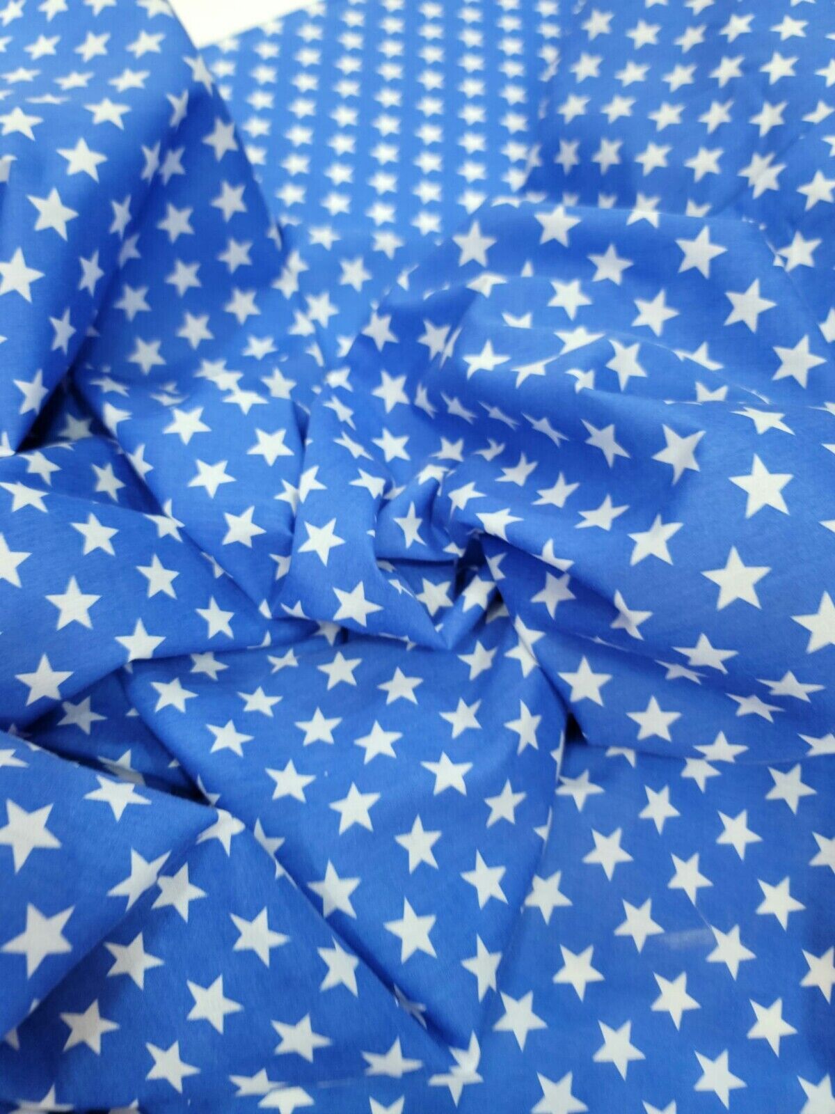 White Stars Sky Blue Background Cotton Fabric - Sold by the Yard