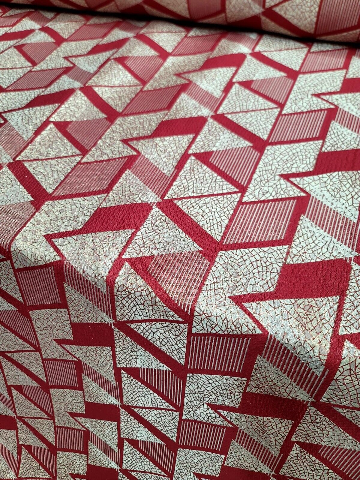 Red and Gold Metallic Geometric Brocade Fabric - 57" Width - Sold by Yard - Ideal for High-End Creations, Dressmaking, and Home Decor