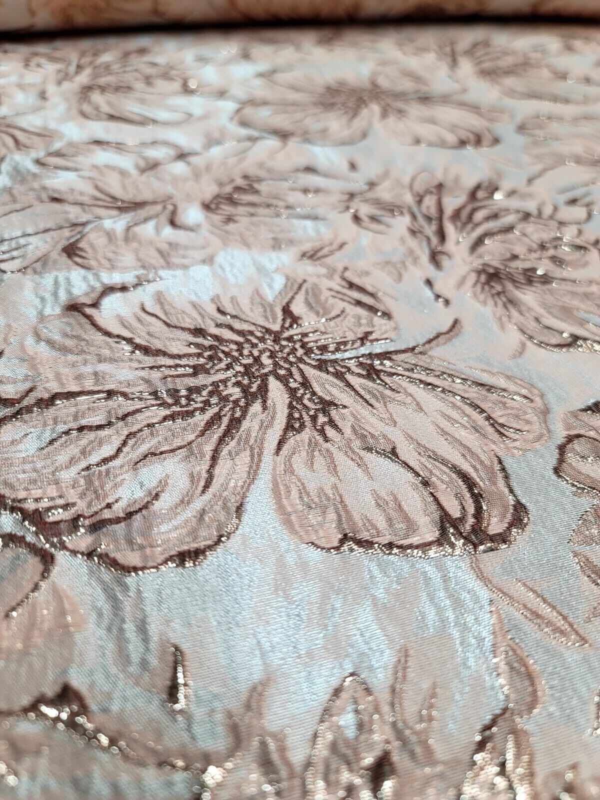 Rose Gold Floral Brocade Fabric Sold By The Yard Metallic Texture Embossed Prom