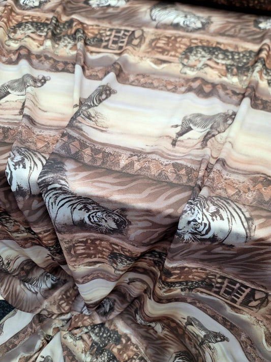 Beige/Grey/Brown Animal Print Chiffon Fabric - 58" Wide - Sold By the Yard