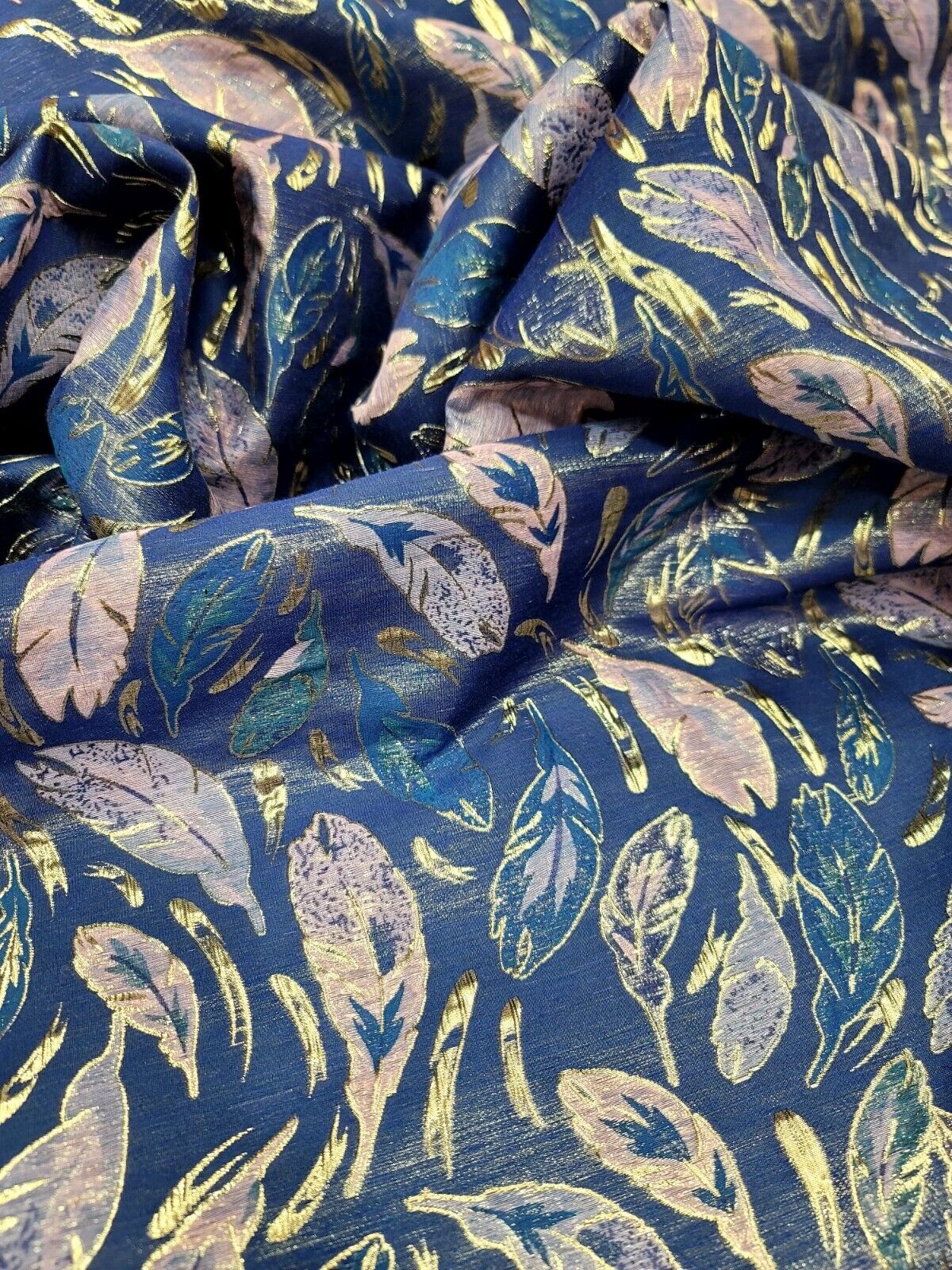 Feathers Teal Lavender Royal Blue Brocade Fabric - Sold By The Yard - Embossed Dress (60” Width)