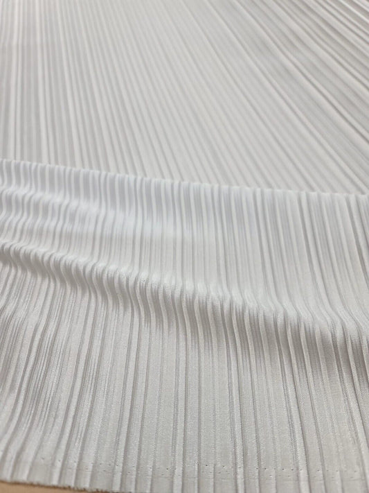 White Pleated Stretch Fashion Fabric - Sold by the Yard