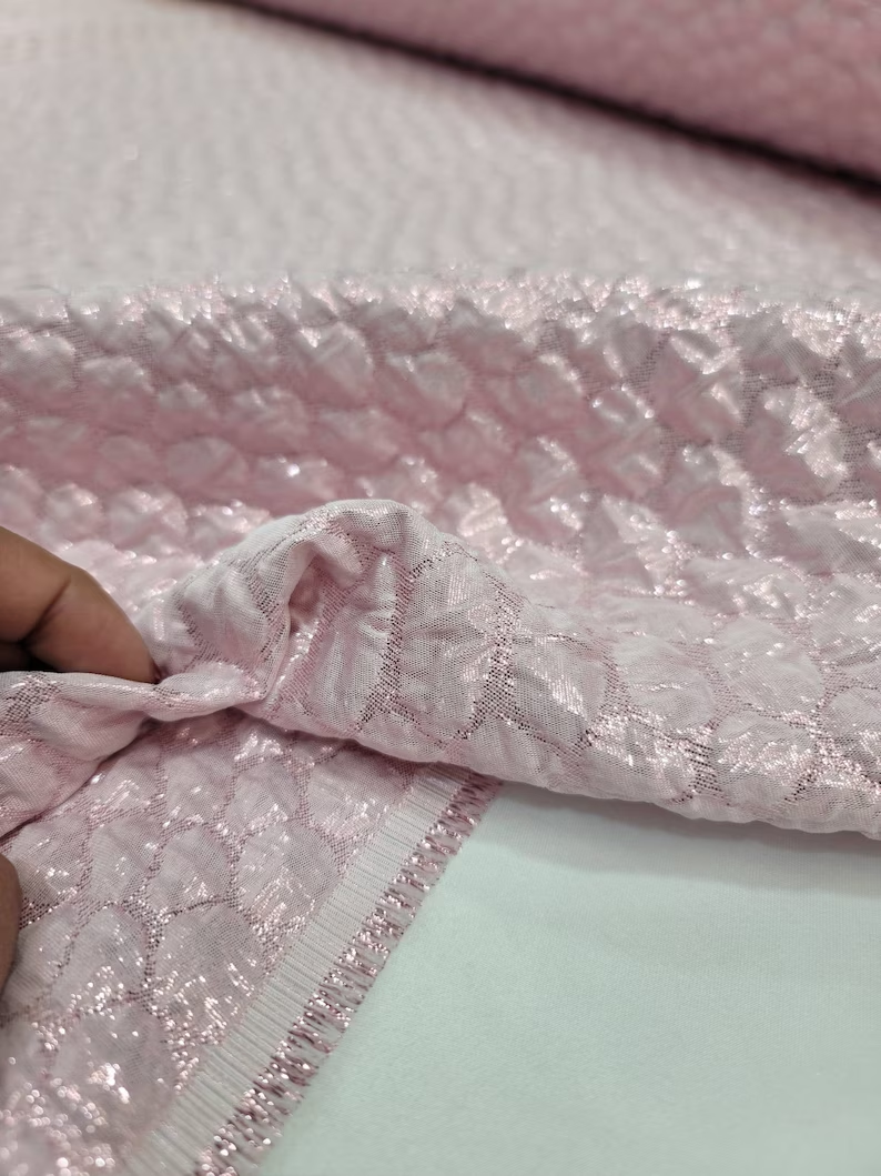 Baby Pink Textured Embossed Jacquard Fabric Sold By The Yard Gown Quinceañera Bridal