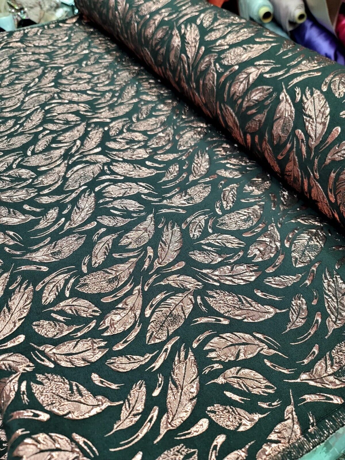 Feathers Rose Gold Brocade Fabric - Sold By The Yard - Embossed Dress (60” Width)