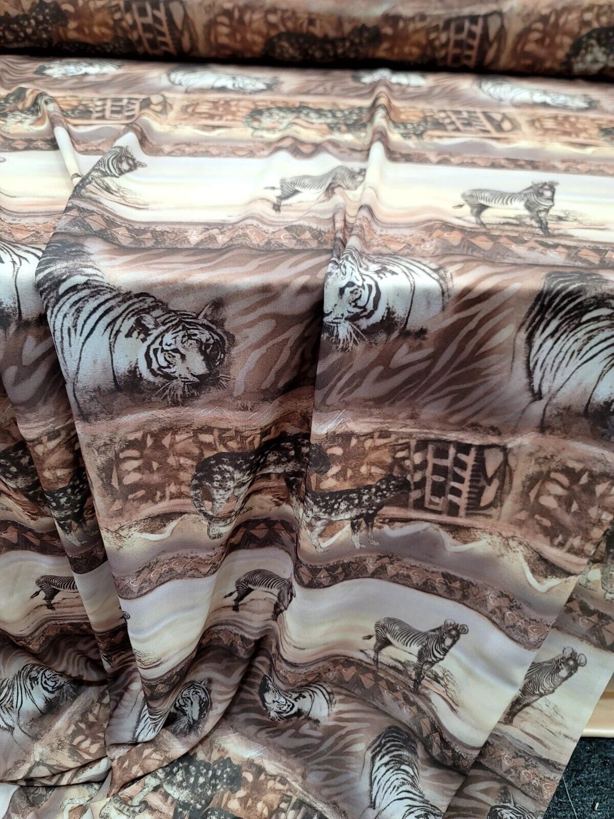 Beige/Grey/Brown Animal Print Chiffon Fabric - 58" Wide - Sold By the Yard