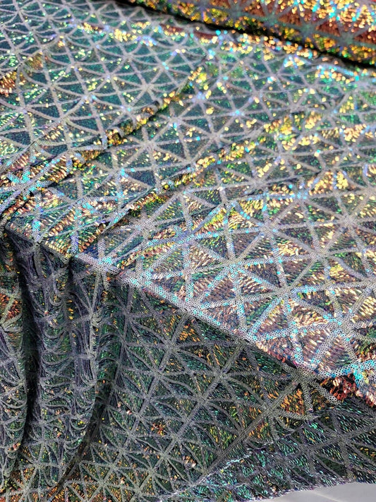 Green Blue Iridescent on Black Mesh 4 Way Stretch Sequins Fabric - 50" Width