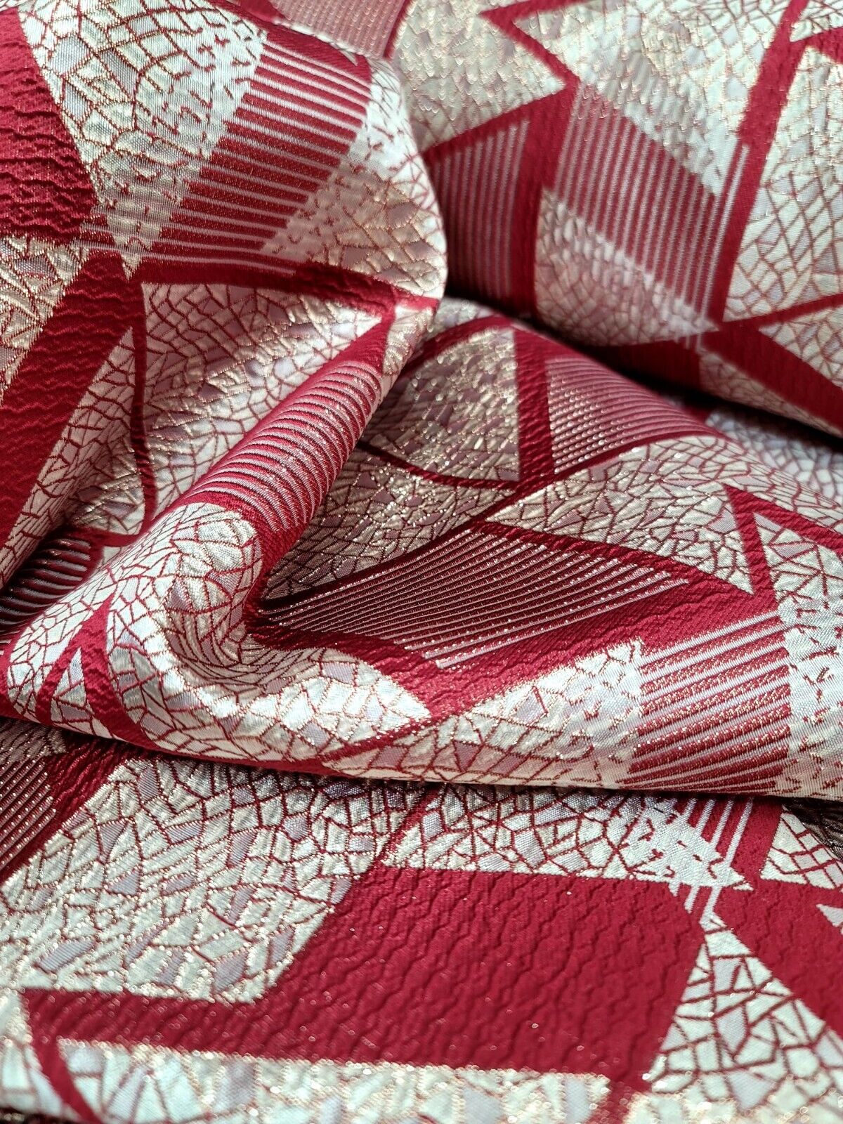 Red and Gold Metallic Geometric Brocade Fabric - 57" Width - Sold by Yard - Ideal for High-End Creations, Dressmaking, and Home Decor