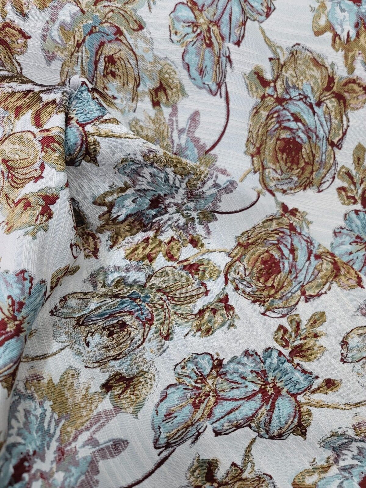 Mint Dark Gold Damask Chenille Upholstery Brocade Fabric - Sold by the Yard - Floral Pattern - 56" Width