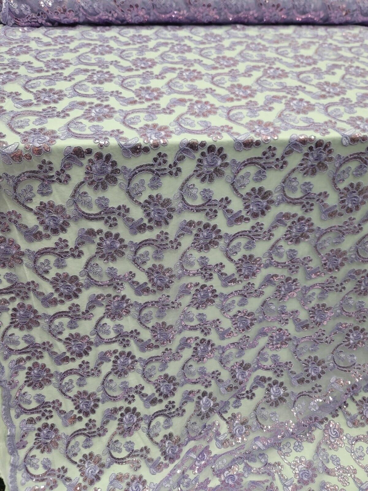 Lavender Lace Corded Flower Embroidery Sequins Mesh Fabric - Sold By the Yard - For Dress