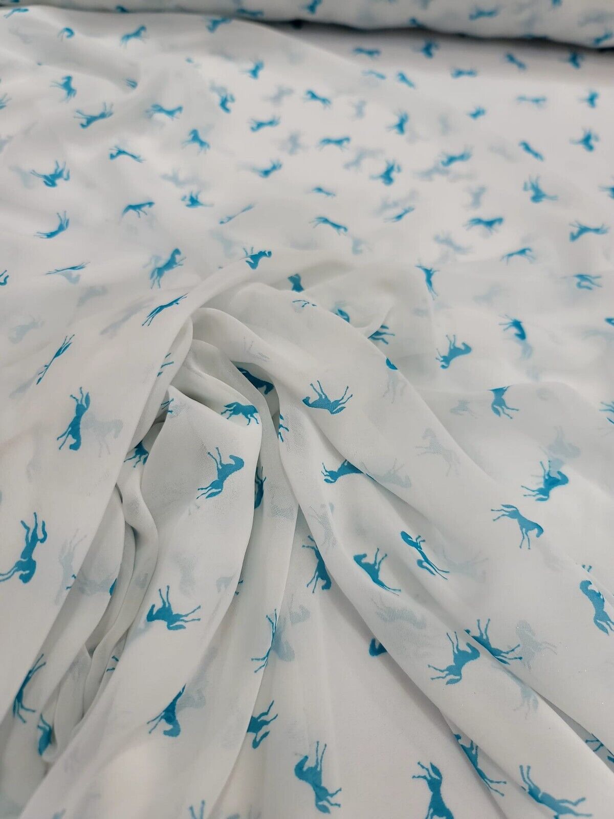 Blue Horses Premium Chiffon Fabric - 58-60" Width - Sold by the Yard