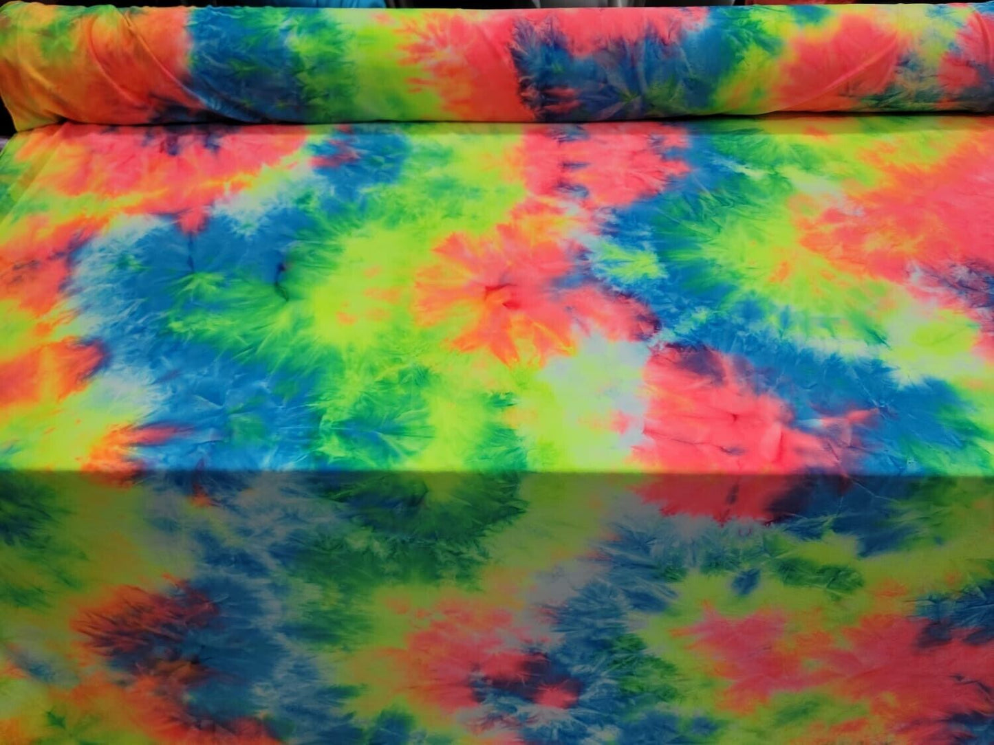 Multicolor Spandex Fabric - Sold by the Yard - Neon Tie Dye Yellow Blue Coral