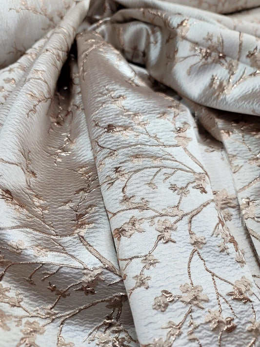Rose Gold Brocade Jacquard Fabric Sold By The Yard Metallic Small Floral Fashion