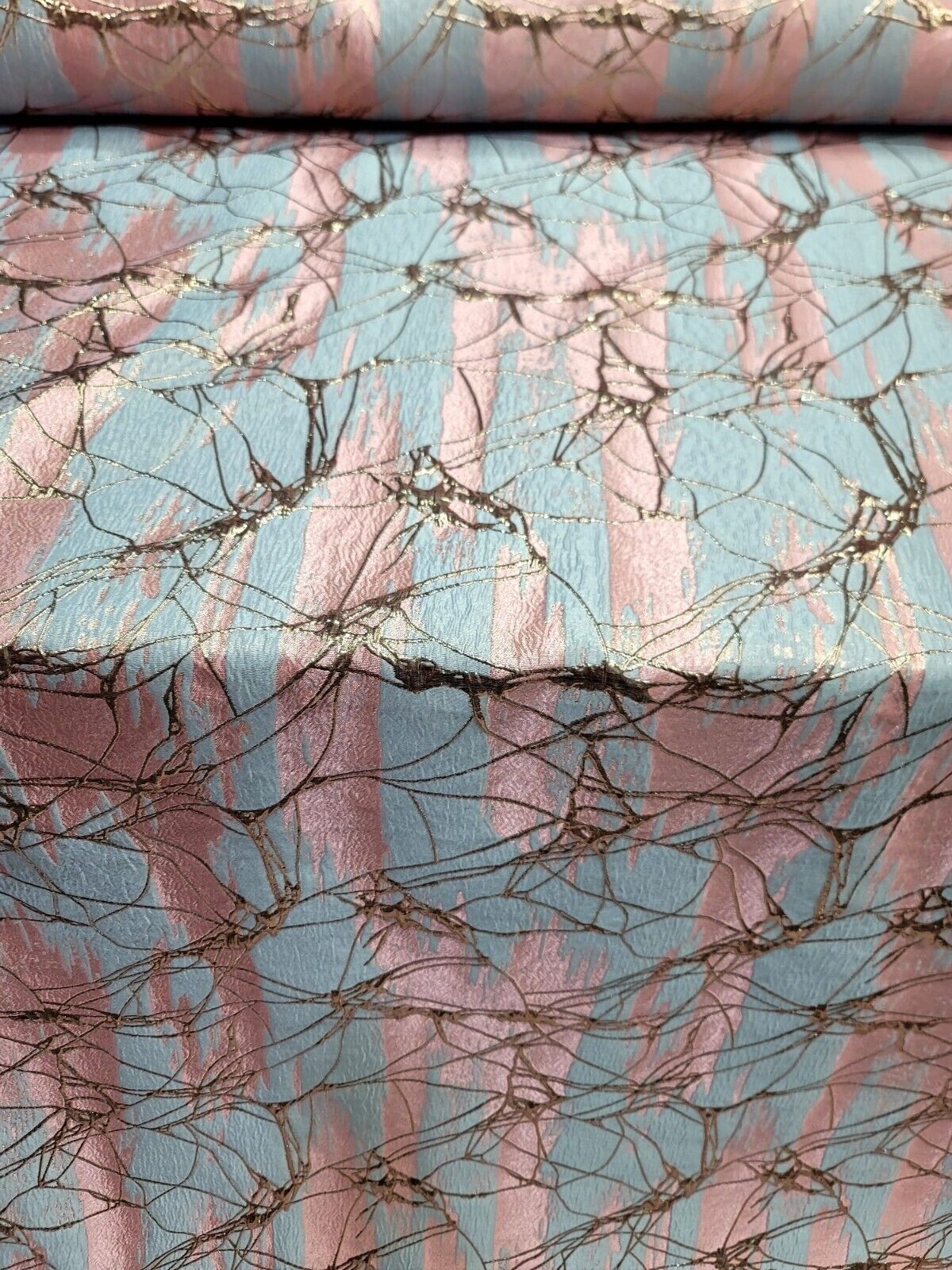 Pink Brocade Jacquard Fabric - Sold By The Yard - Sky Blue Metallic Rose Gold Fashion (60” Width)