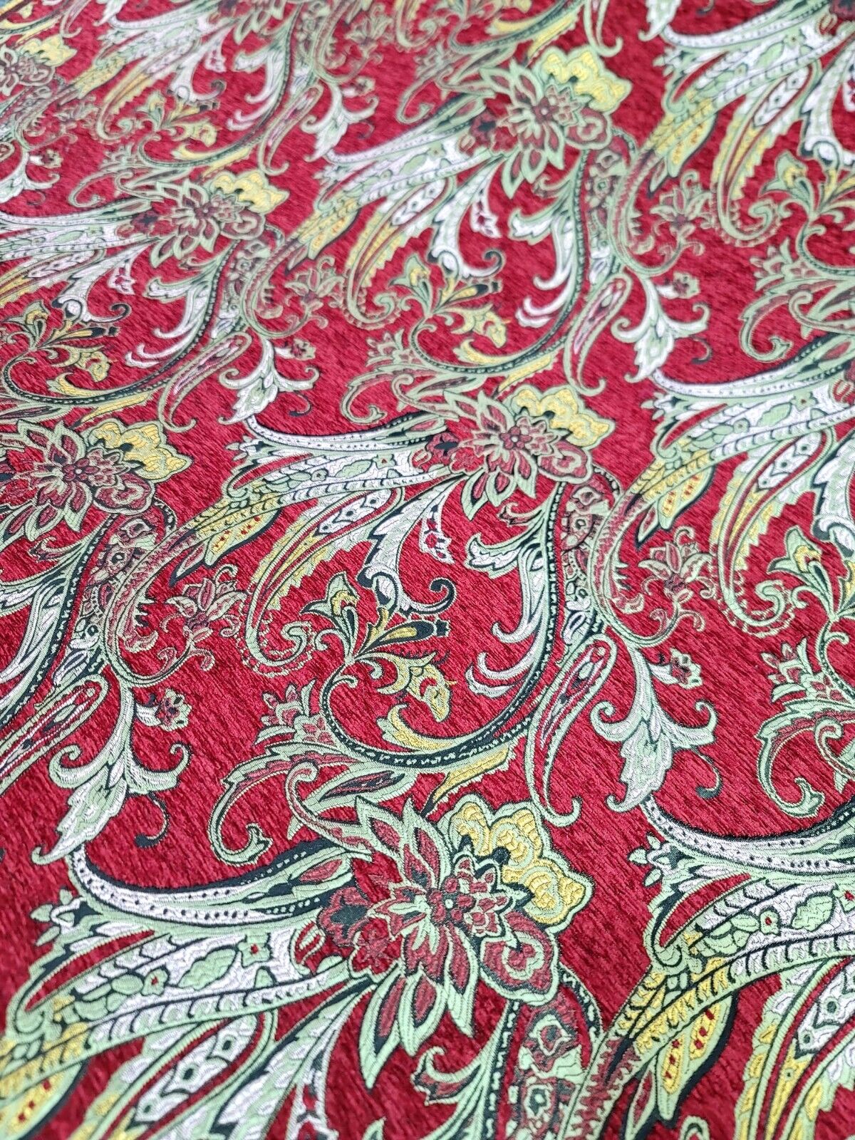 Red Gold Floral Damask Brocade Fabric - 60” Width - Sold By The Yard - Chenille