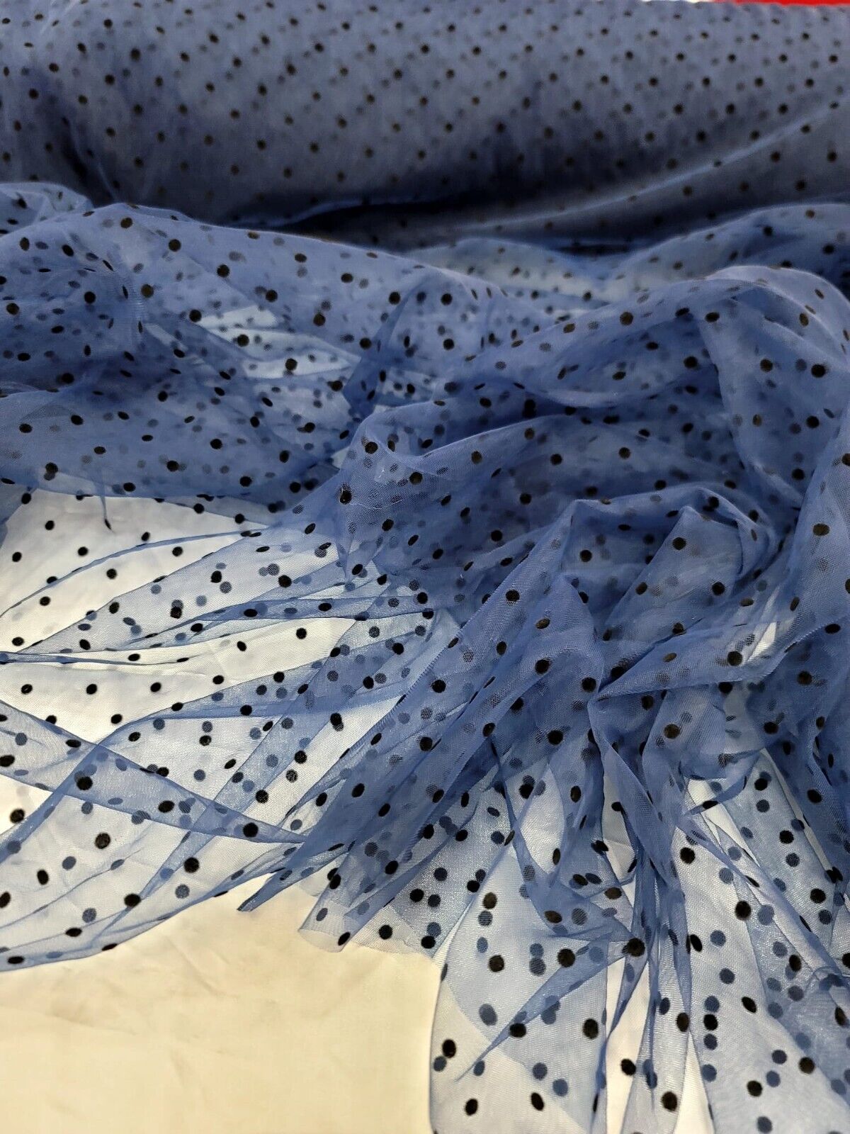 Navy Blue Tulle Mesh Fabric Sold By The Yard Black Velvet Polka-dot For Dress