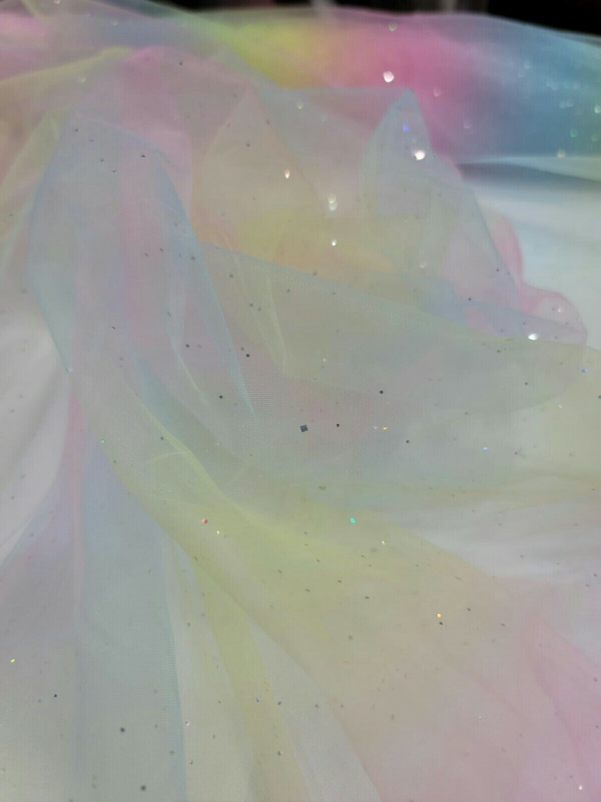 Rainbow Tulle 2-Way Stretch Fabric by the Yard - Ideal for Clothing, Tutus, and Sparkling Crafts - Glued Glitter Finish