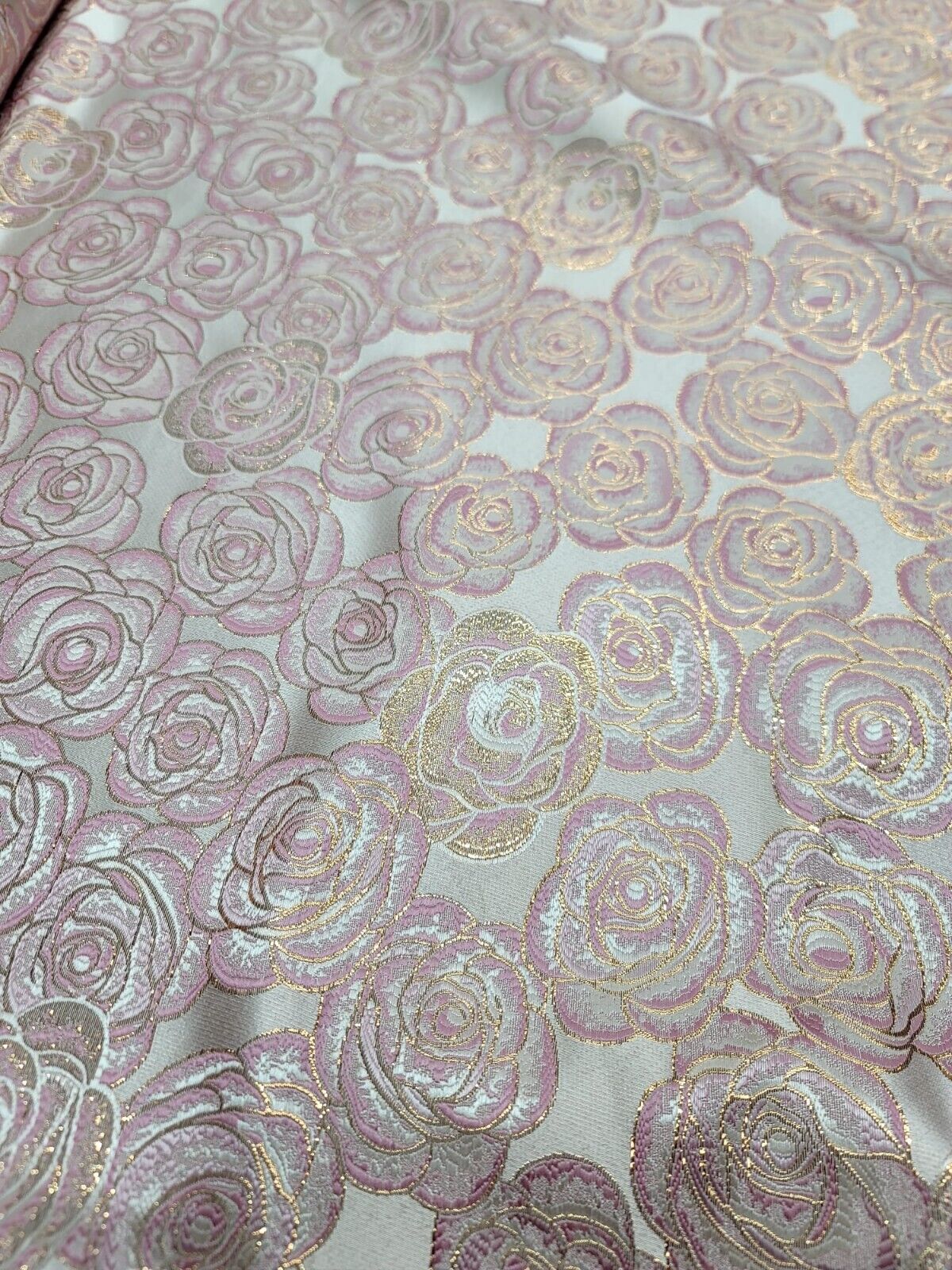 Pink Rose Floral Fabric by The Yard Prom Bridal Quinceañera Beige Backgr