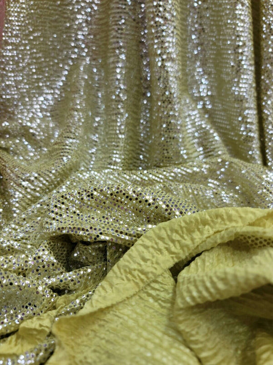 Yellow Neon Stretch Textured Silver Fabric By the Yard - Spandex Material for Gowns, Fashion, Dresses