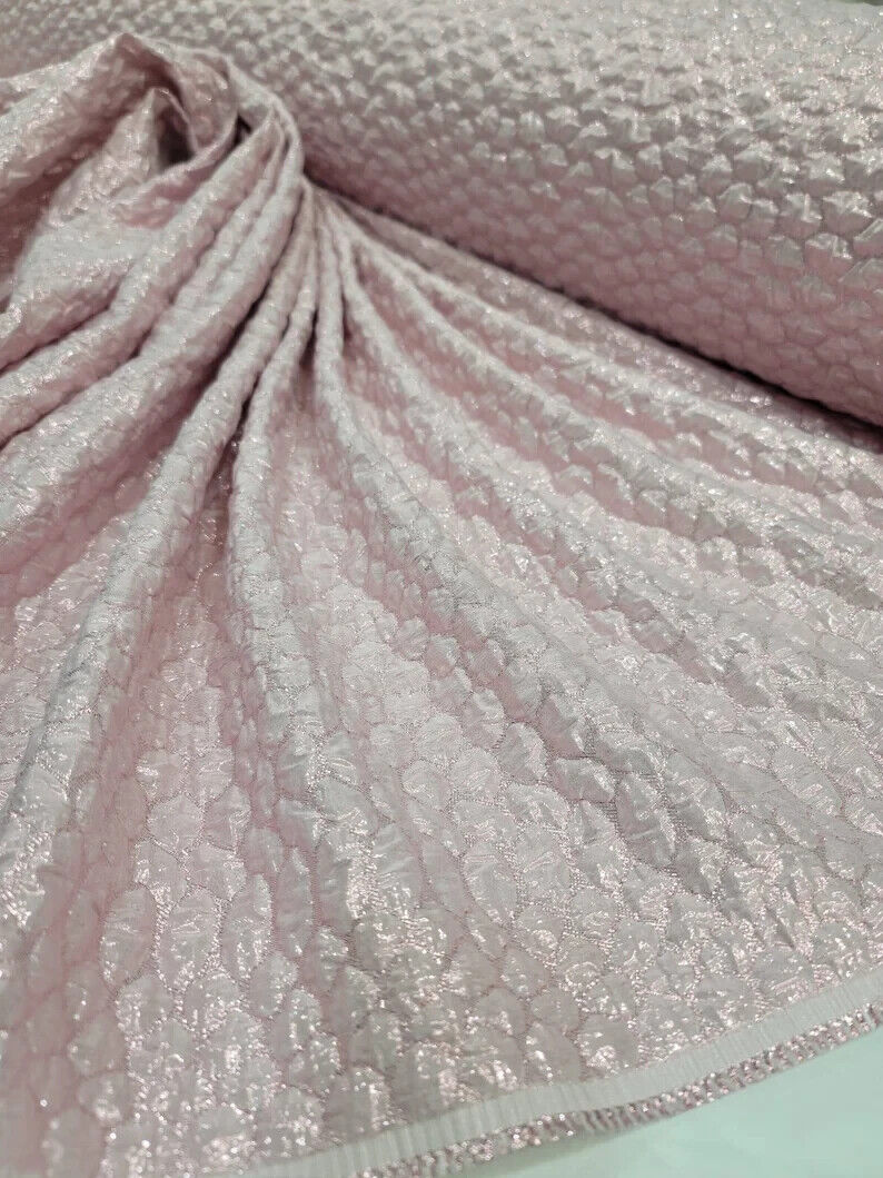 Baby Pink Textured Embossed Jacquard Fabric Sold By The Yard Gown Quinceañera Bridal