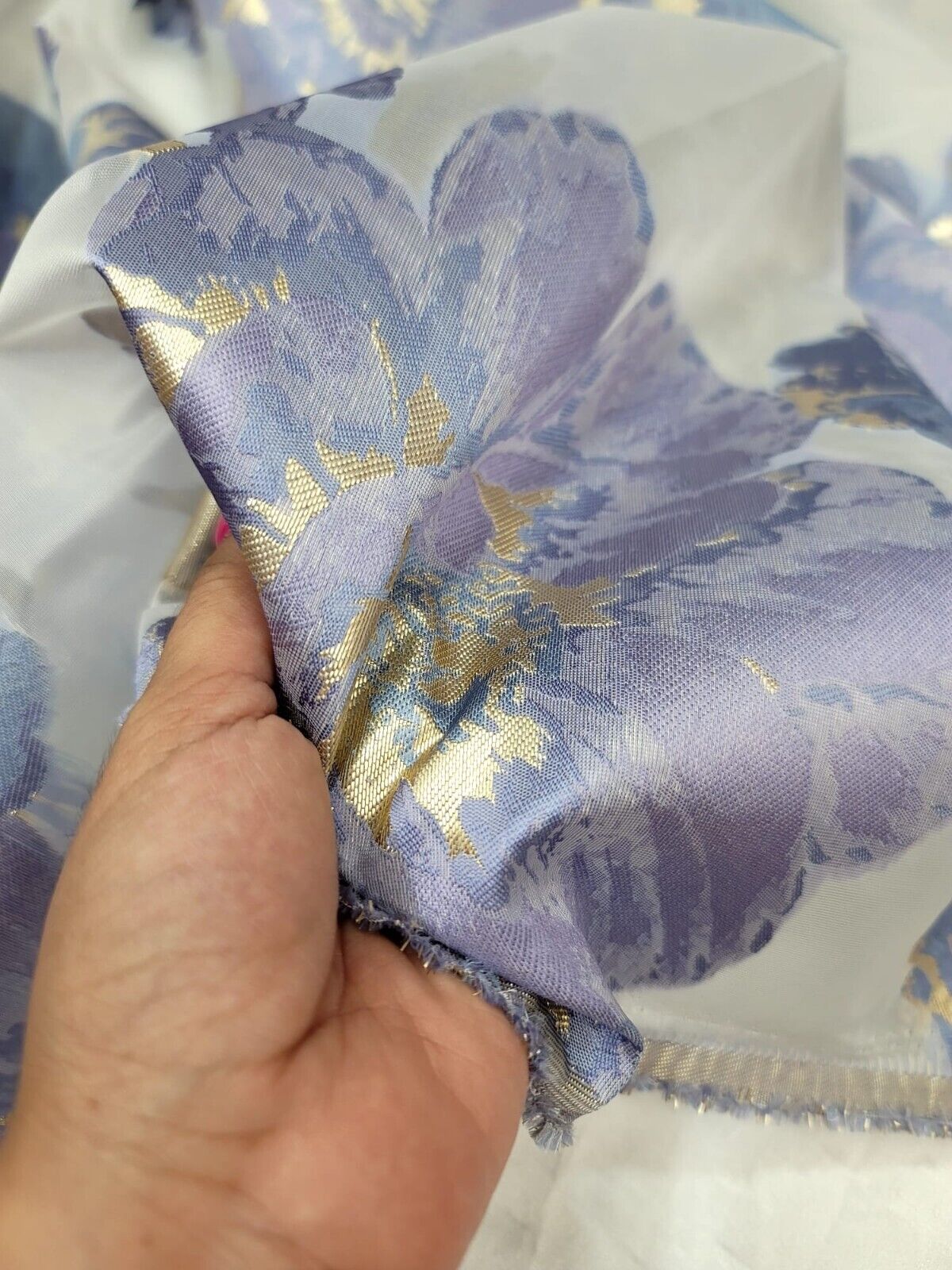 Lavender Blue Floral Brocade Fabric on White Organza - Sold by Yard - Perfect for Dresses, Gowns, and Elegant Creations