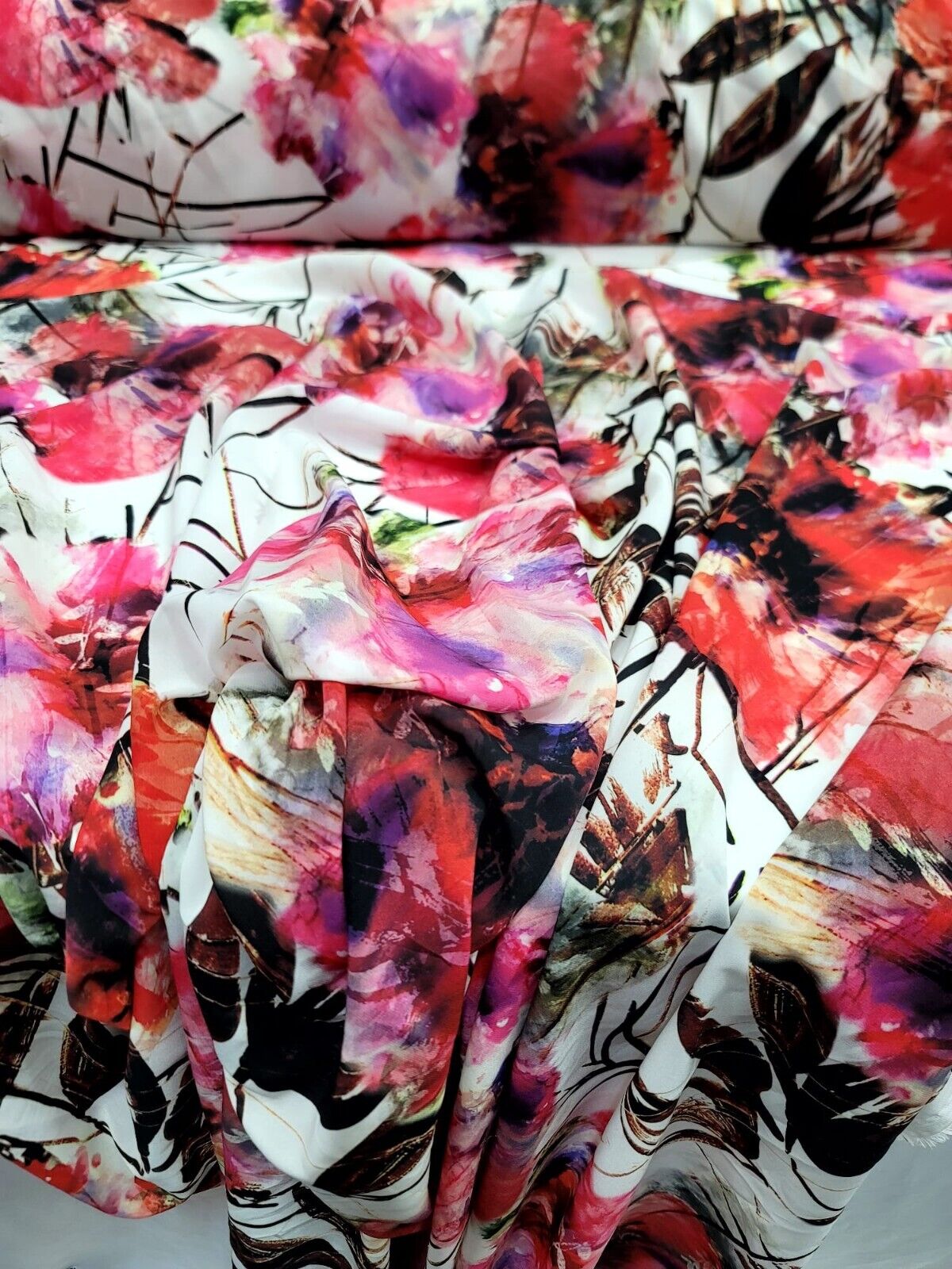 Pink Red Purple Floral Chiffon Fabric - Semi Sheer Apparel Fabric By the Yard