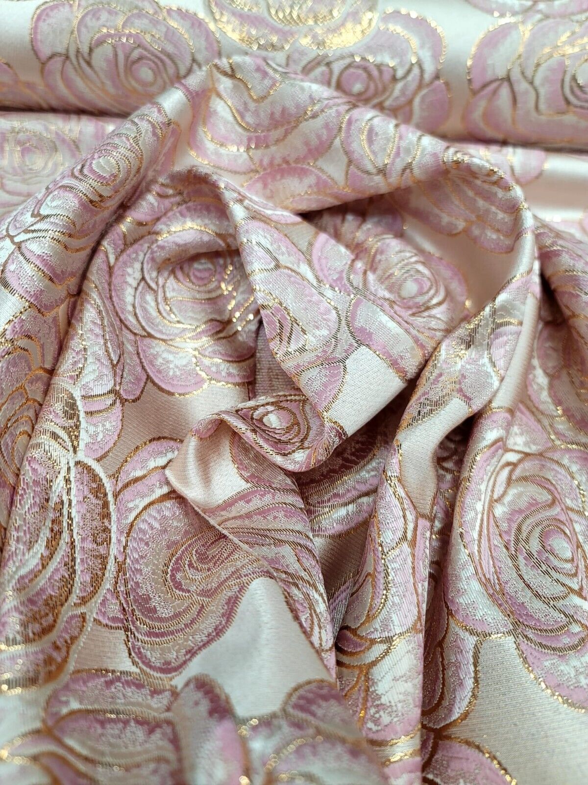 Pink Rose Floral Fabric by The Yard Prom Bridal Quinceañera Beige Backgr
